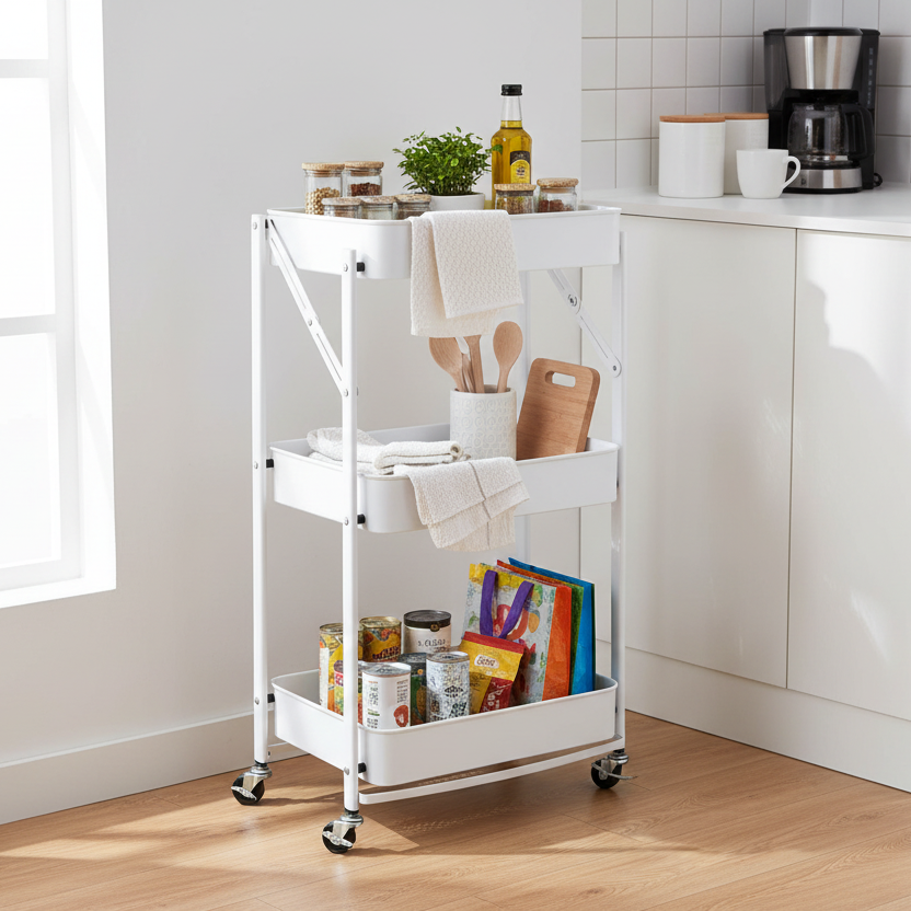 White Foldable Steel Trolley Rack