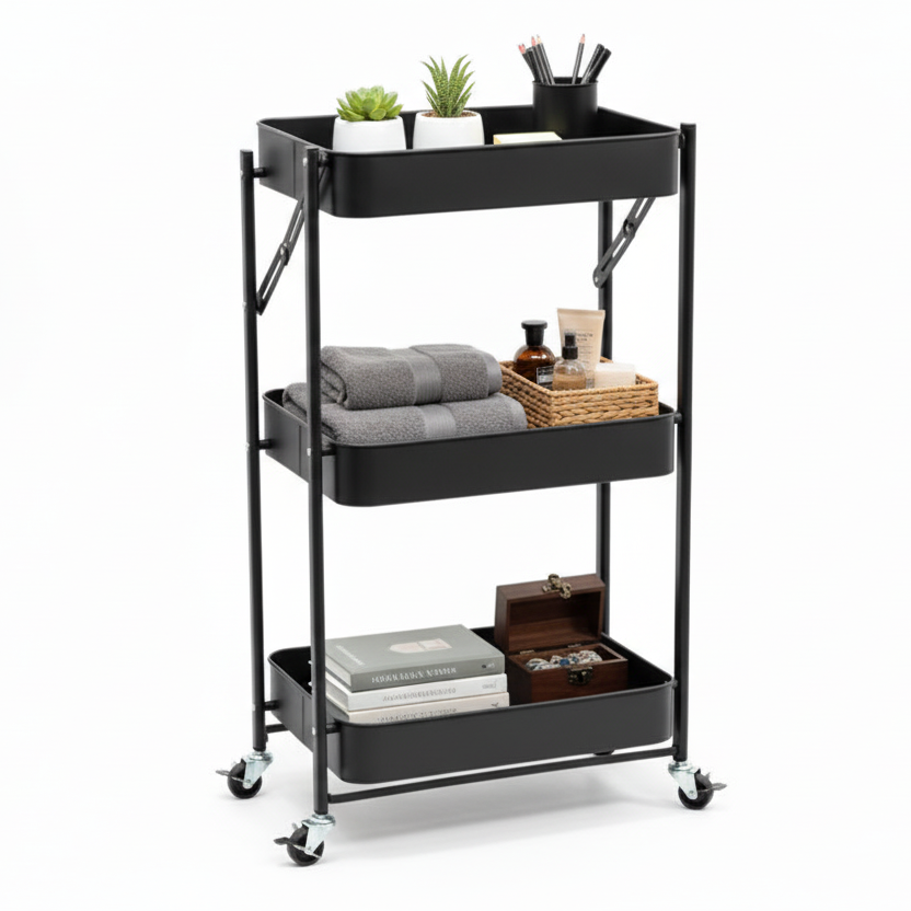 Black Foldable Steel Trolley Rack