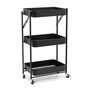 Black Three-Tier Foldable Steel Trolley