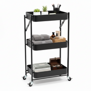 Black Three-Tier Foldable Steel Trolley