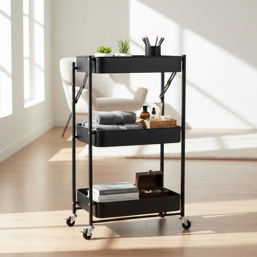 Black Foldable Steel Trolley Rack