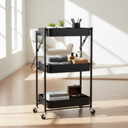 Black Three-Tier Foldable Steel Trolley