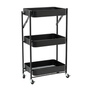 Black Three-Tier Foldable Steel Trolley