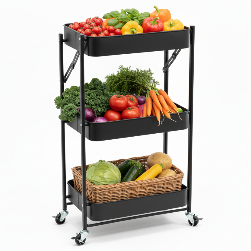 Black Foldable Steel Trolley Rack