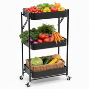 Black Three-Tier Foldable Steel Trolley