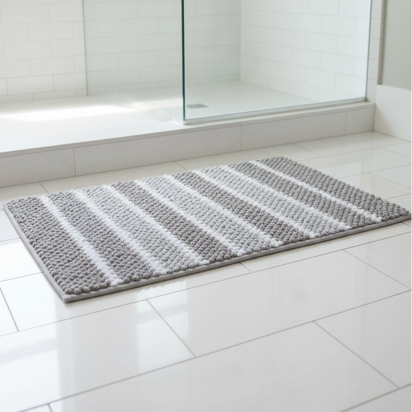 Beige & White Bathroom Carpet 45cm x75cm