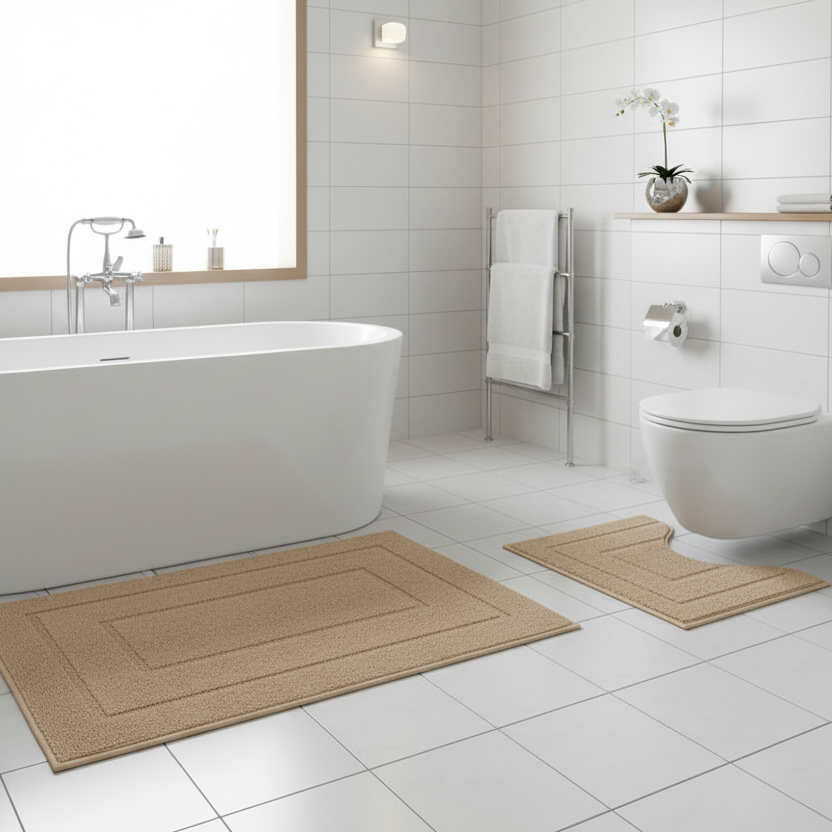 Plain Bathroom Carpet Set 80Cmx50Cm
