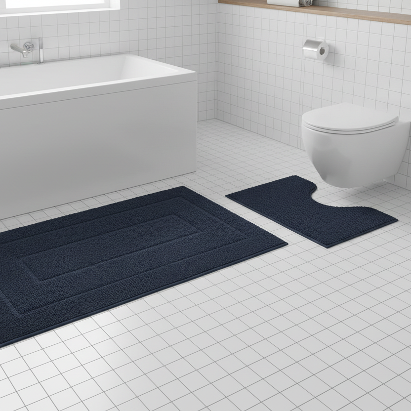 Plain Bathroom Carpet Set 80Cmx50Cm