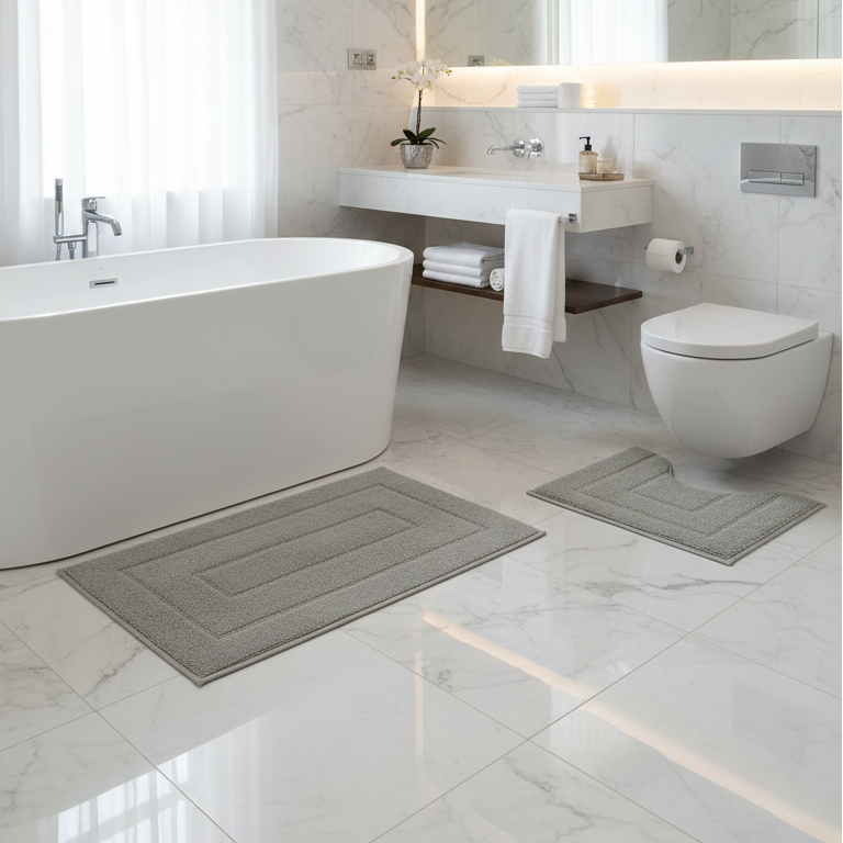 Plain Bathroom Carpet Set 80Cmx50Cm