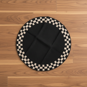 Black Check Border Round Rug