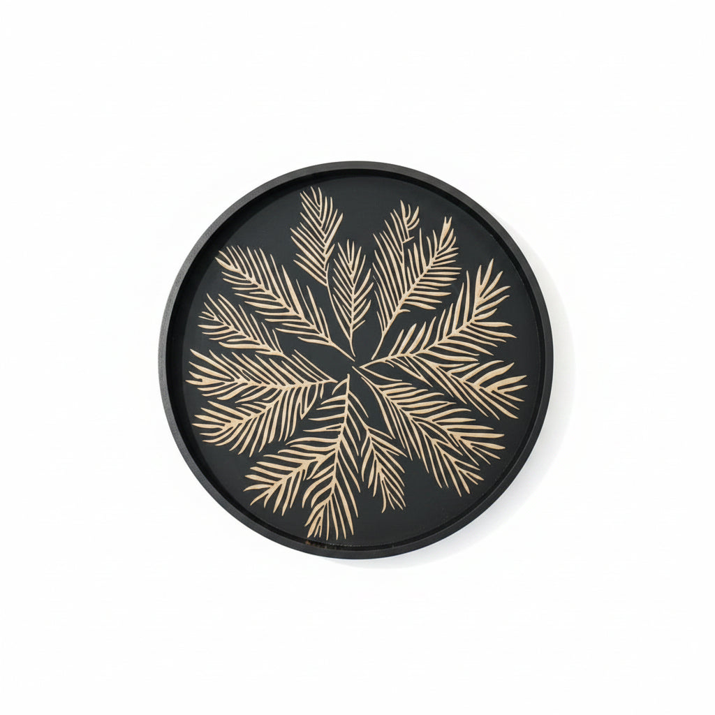 Gold Leaves With Black Tray
