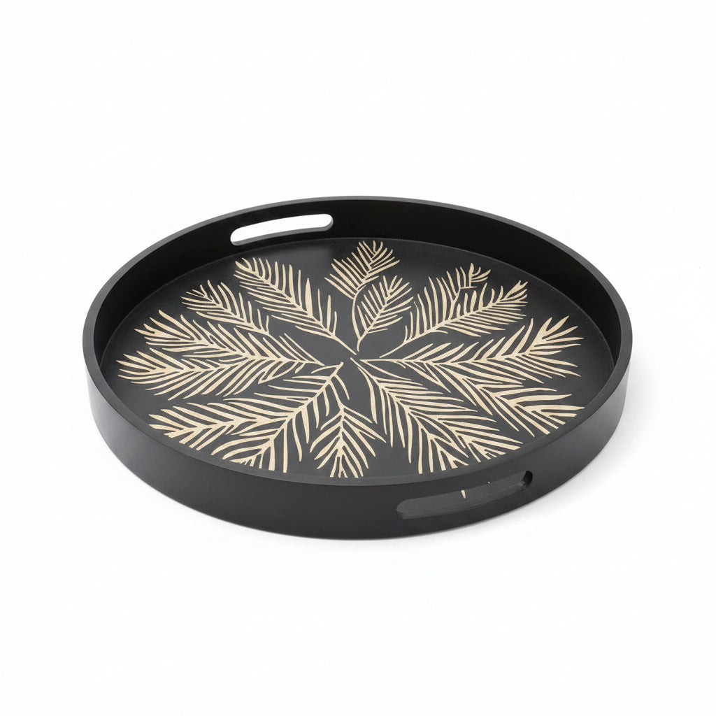 Gold Leaves With Black Tray