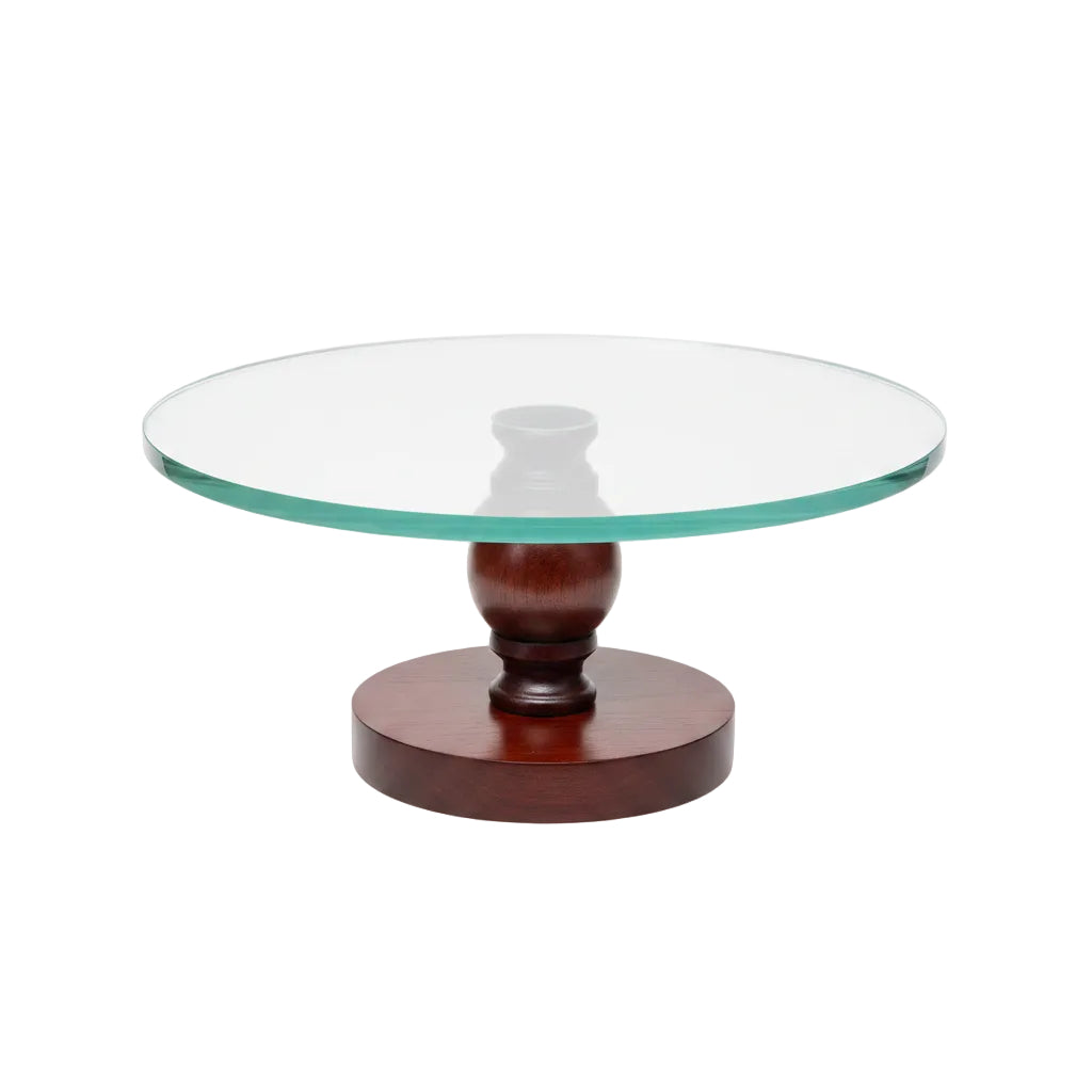 Glass Top Wooden Cake Stand