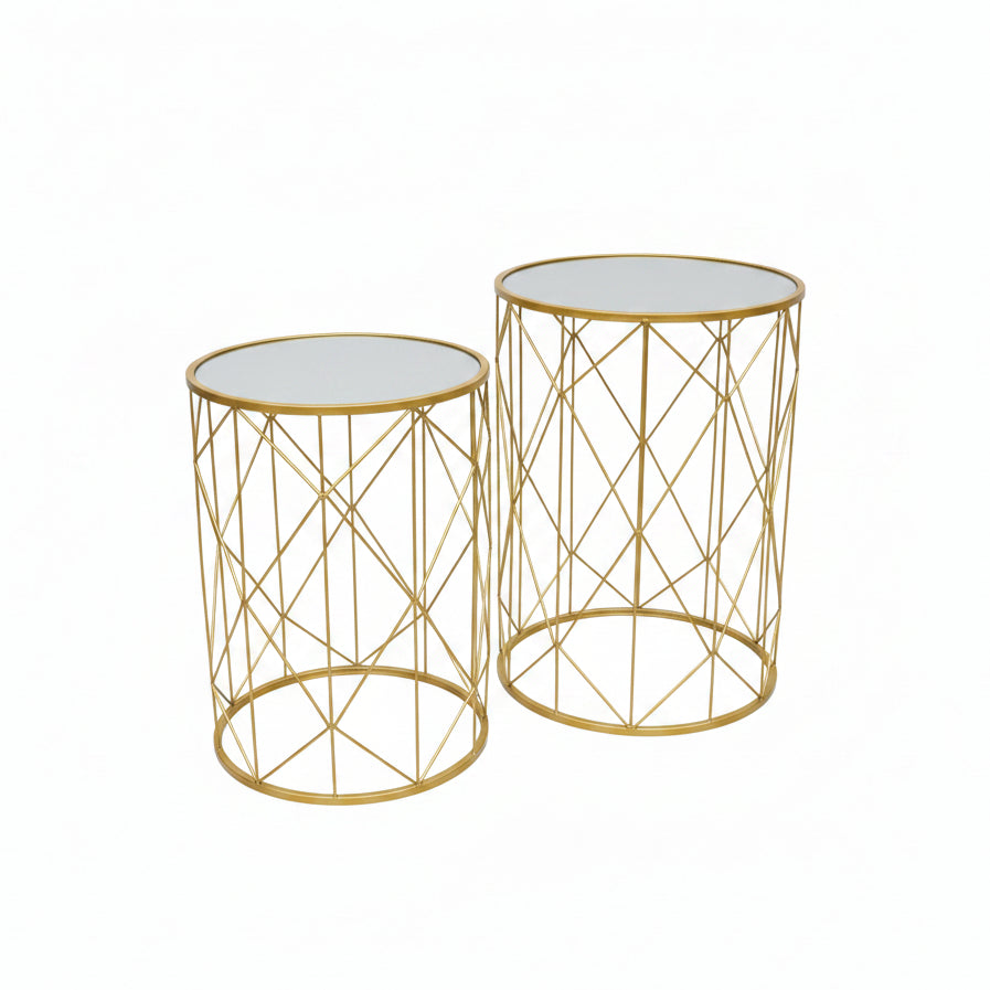 Round Gold Mirror Top Table