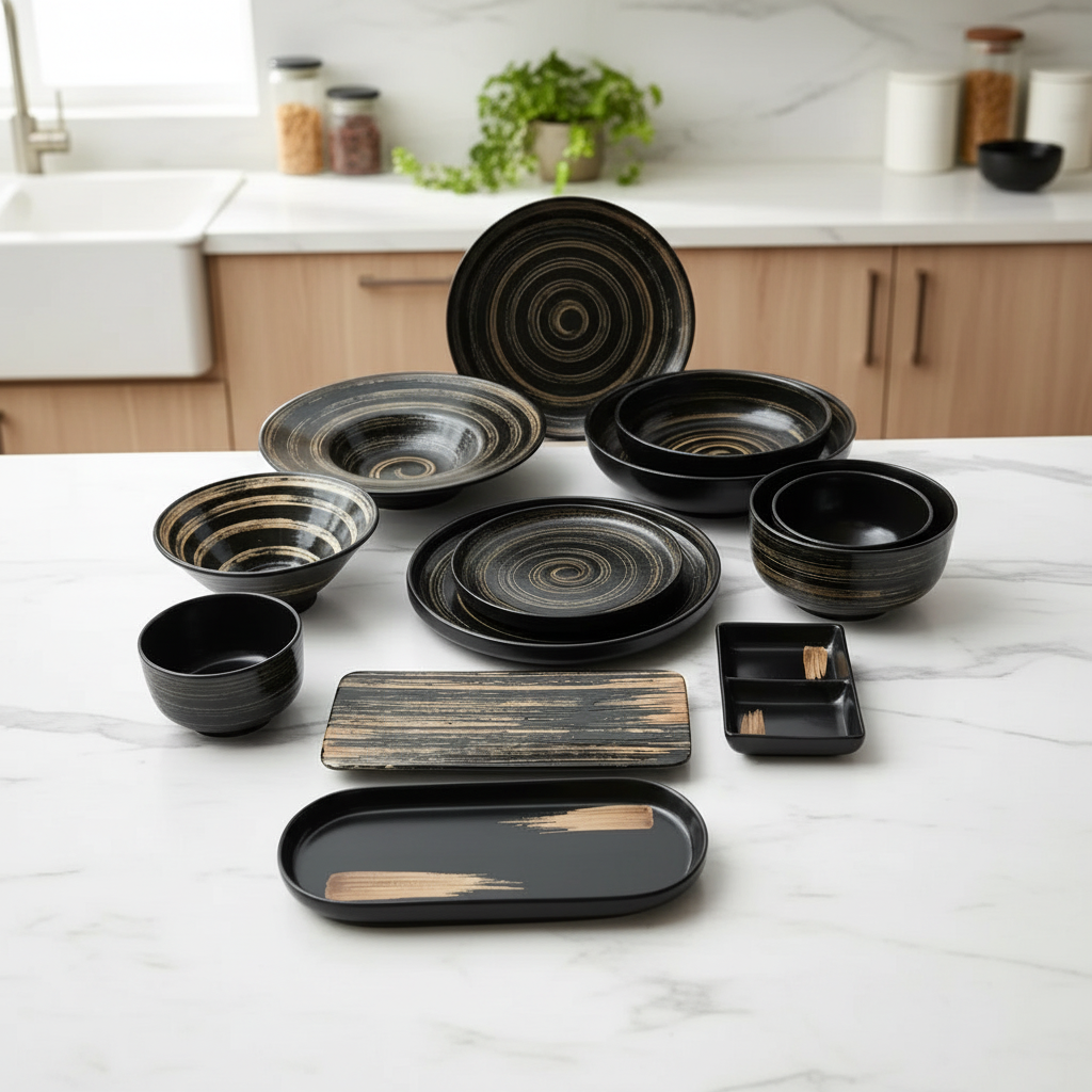 Black Ceramic Tableware Set
