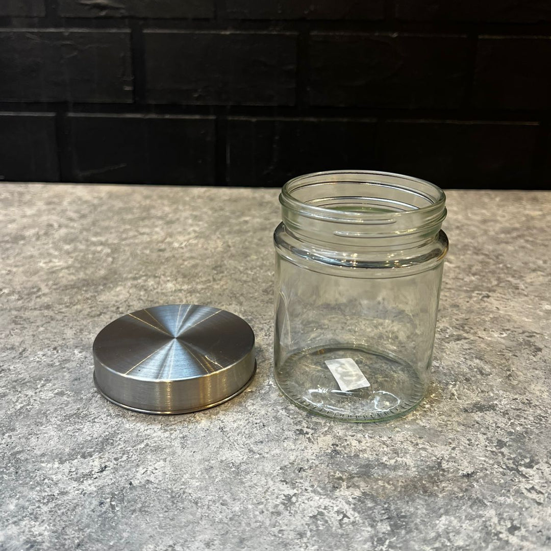 Round Glass Jar with Silver Lid