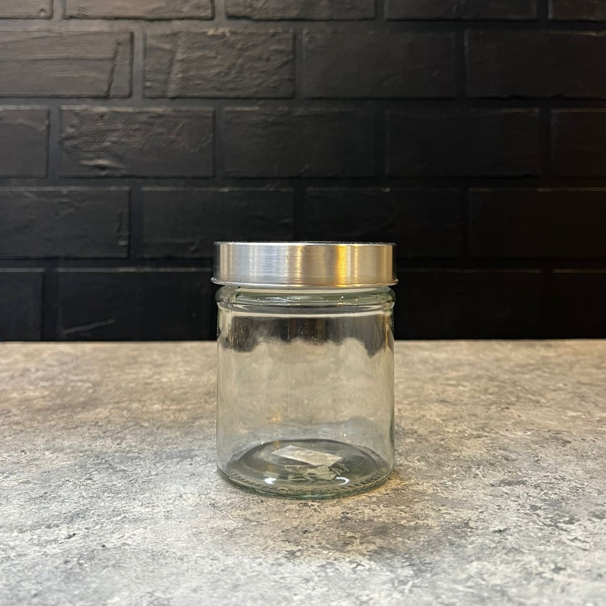Round Glass Jar with Silver Lid