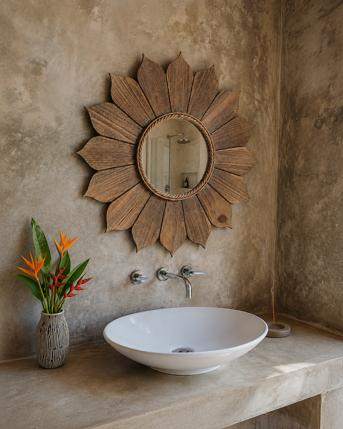 Wooden Sunflower Mirror