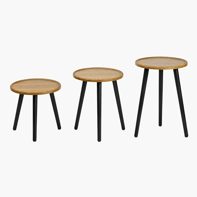 Beaded-Rim Wood-Top Accent Table on a light grey background