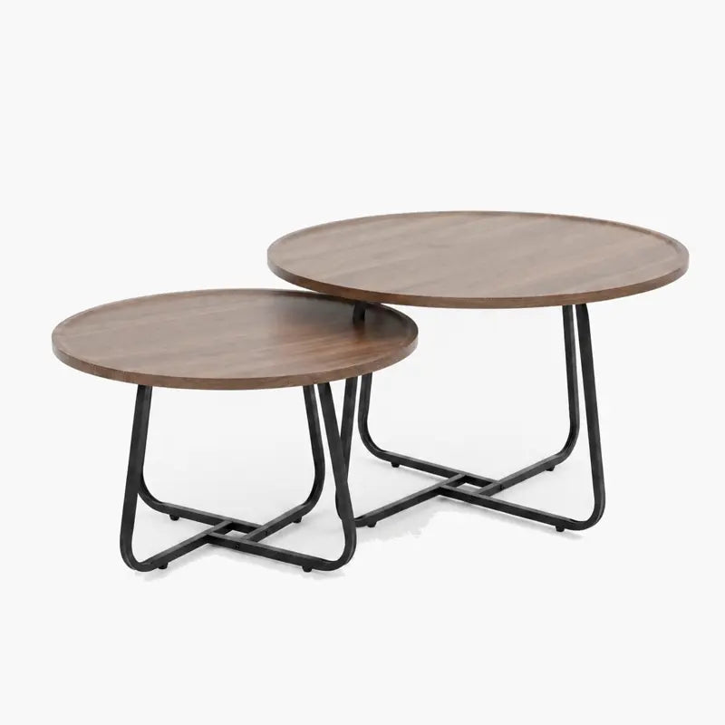 Black and brown nesting table set on a light grey background