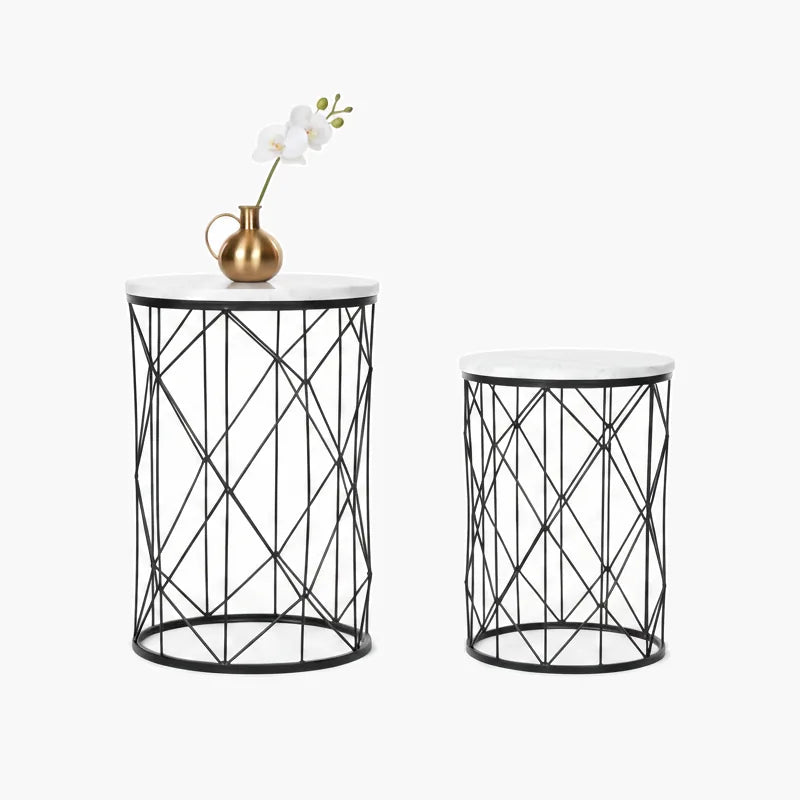 Black Marble-Top Side Table on #f8f8f8, white details preserved