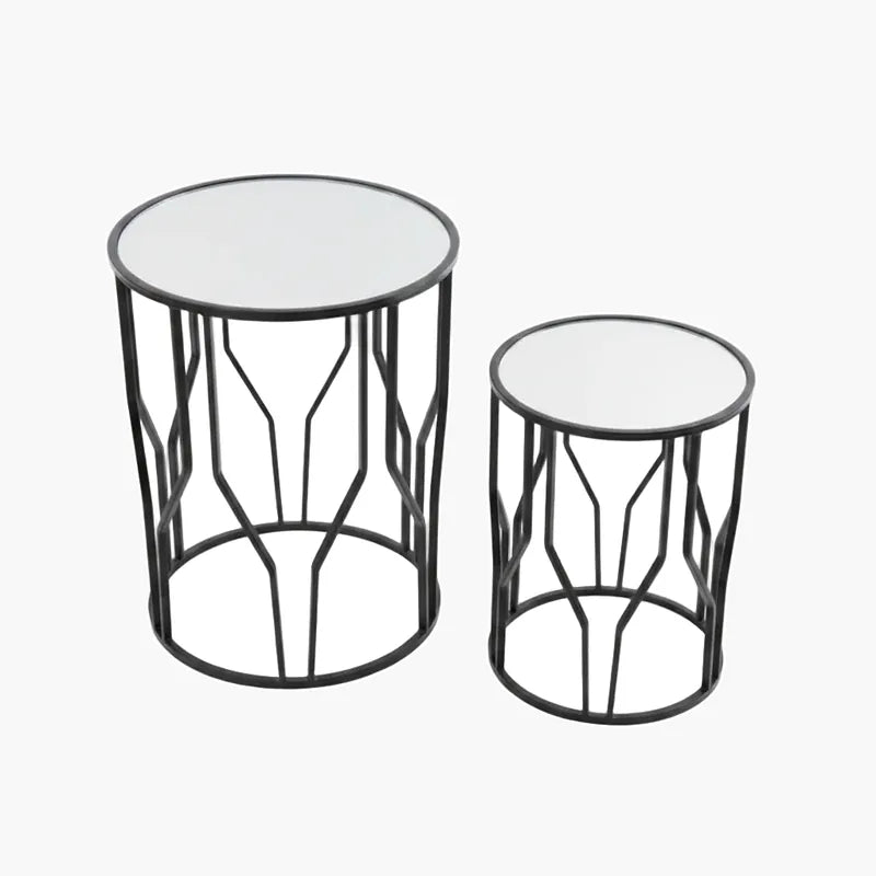 Black Mirror-Top Side Table on #f8f8f8, white details preserved