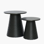Load image into Gallery viewer, Black Woven Wood-Top Table on a light grey background
