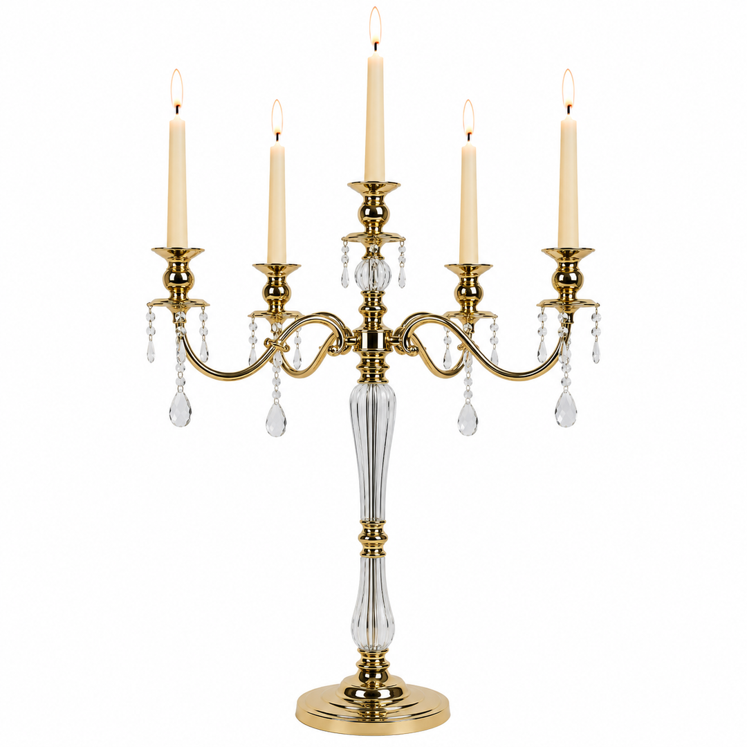Crystal Five-Arm Gold Candelabra