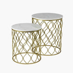 Load image into Gallery viewer, Gold Marble-Top Side Table on #f8f8f8, white details preserved
