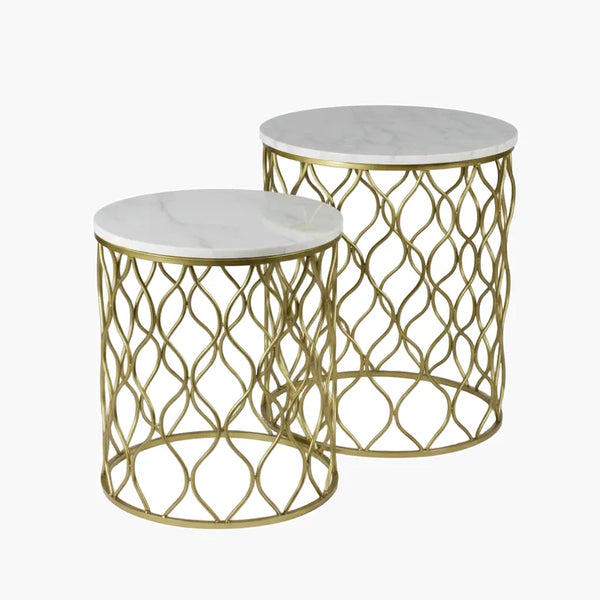 Gold Marble-Top Side Table on #f8f8f8, white details preserved