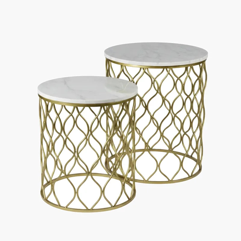 Gold Marble-Top Side Table on #f8f8f8, white details preserved