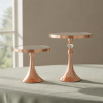Load image into Gallery viewer, Gold Two-Tier Serving Stand displayed on a complementary linen tablecloth
