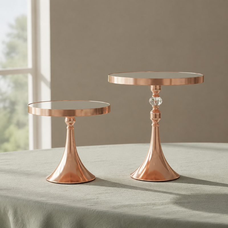 Gold Two-Tier Serving Stand displayed on a complementary linen tablecloth