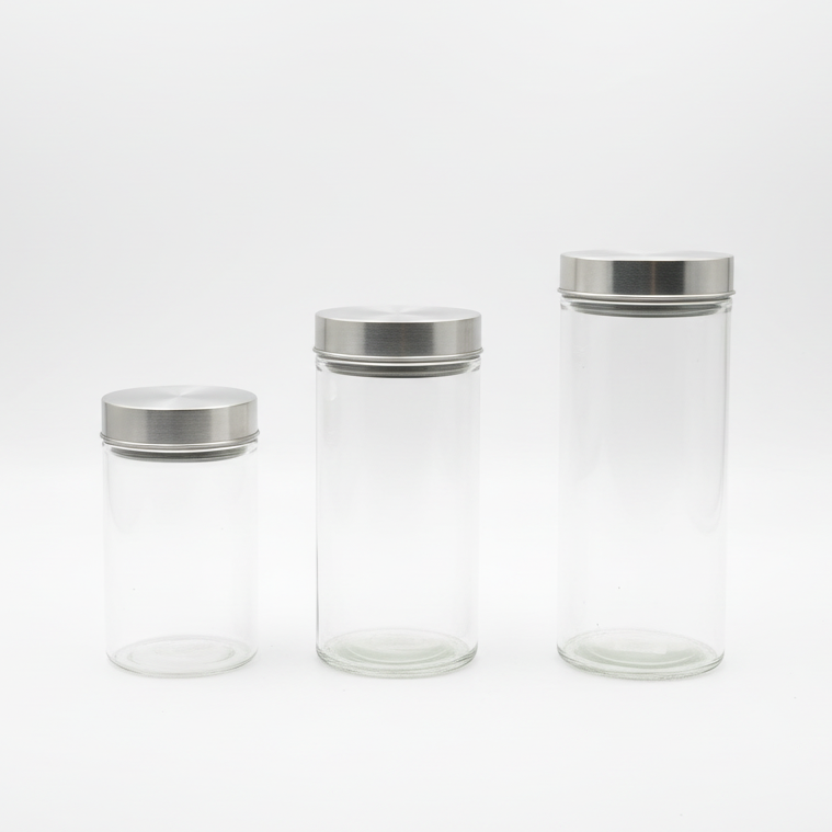 Round Glass Jar with Silver Lid