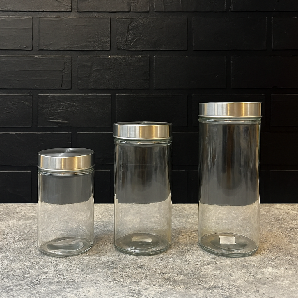 Round Glass Jar with Silver Lid