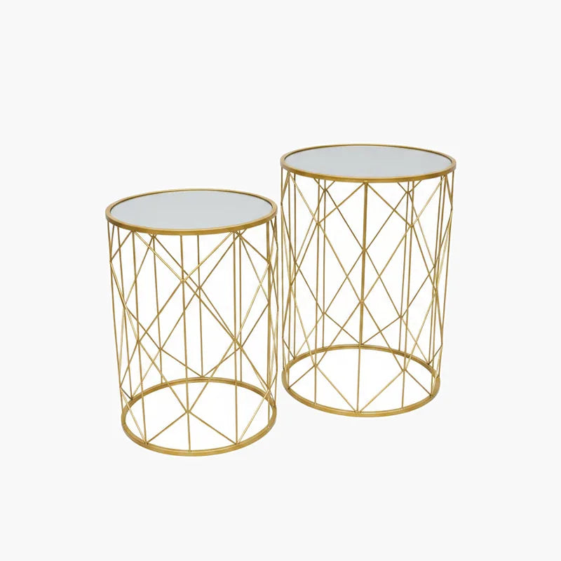 Round Gold Mirror-Top Table on #f8f8f8, white details preserved
