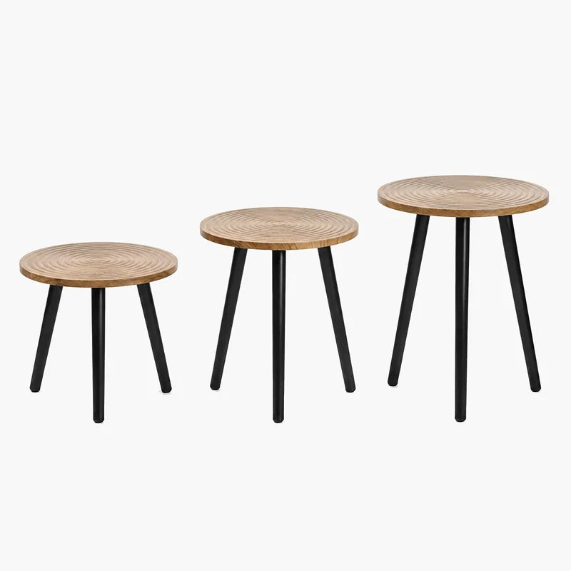 Round Wood-Top Accent Table on a light grey background