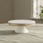 Load image into Gallery viewer, White Cake Stand displayed on a complementary linen tablecloth
