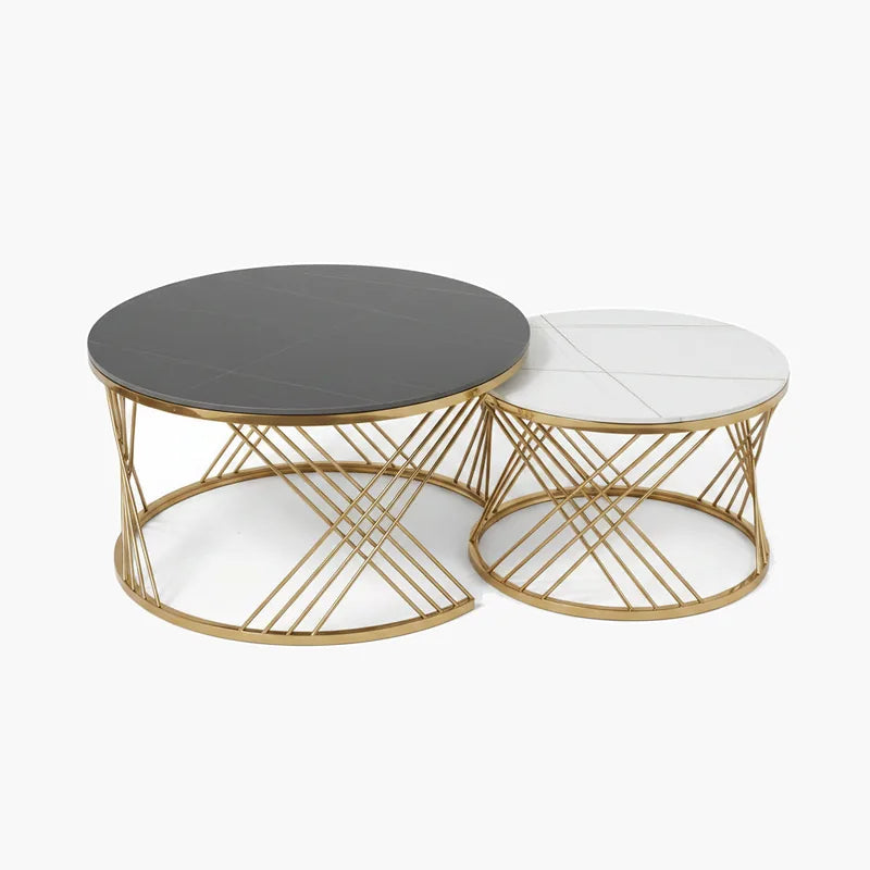 Wide Marble Top Coffee Table Set on #f8f8f8, white details preserved