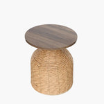 Load image into Gallery viewer, Woven Wood-Top Drum Table on a light grey background
