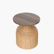 Woven Wood-Top Drum Table on a light grey background